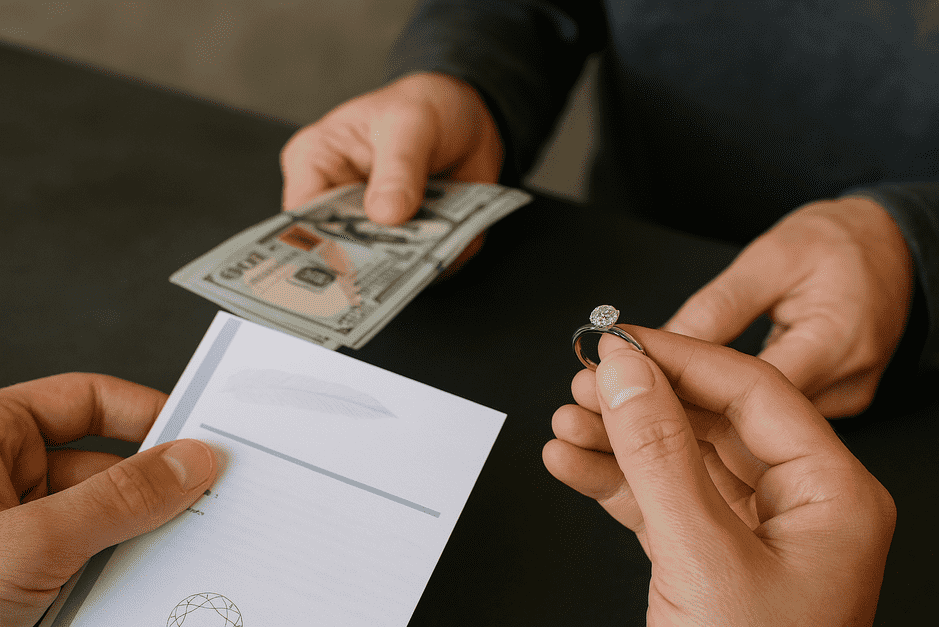 Two GIA-graded diamonds side by side showing different levels of brilliance and sparkle under light.