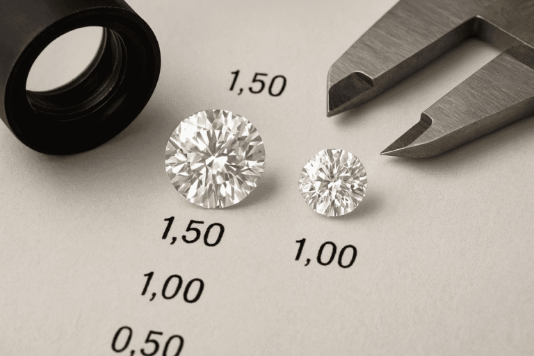 Two diamonds side by side, one just under 1 carat and one exactly 1 carat, showing almost identical size with a price difference.