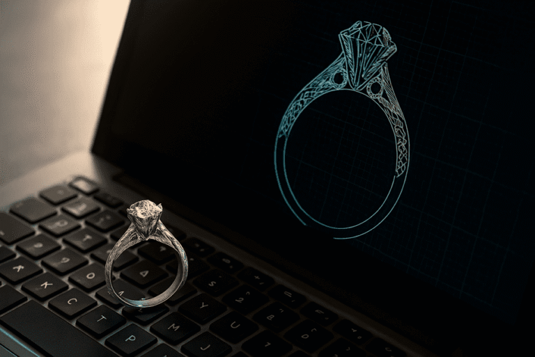AI-generated jewelry designs showcasing intricate rings, necklaces, and bracelets created from text prompts.