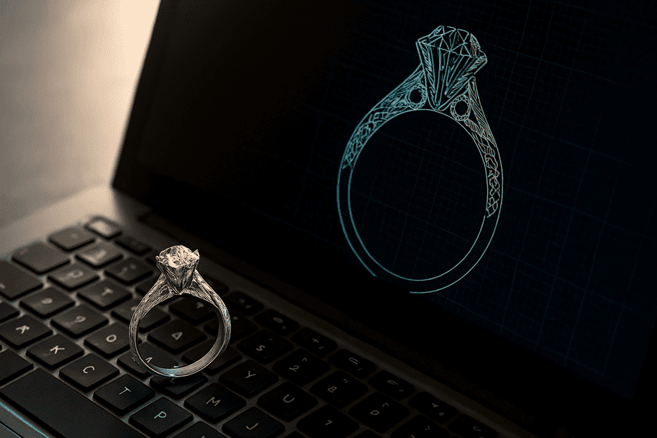 AI-generated jewelry designs showcasing intricate rings, necklaces, and bracelets created from text prompts.