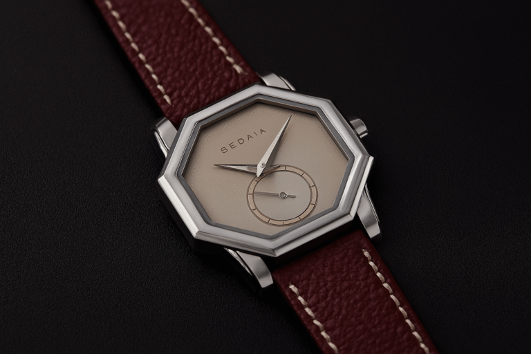 Beda’a Angles Mecaline Warm Gray watch with 316L stainless steel case and Swiss ETA 7001 movement