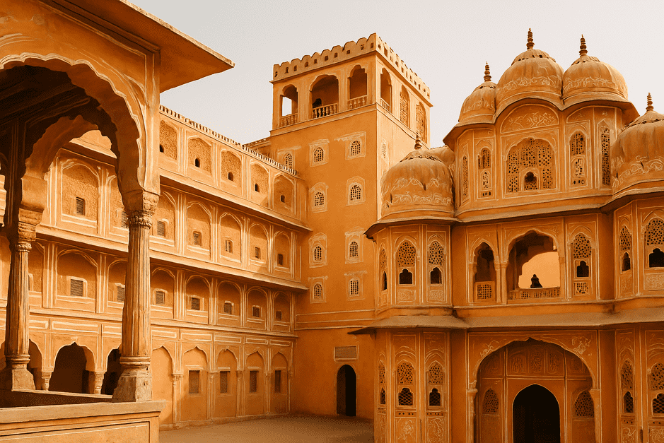 Jewelry shops and colorful displays in Johri Bazaar, Jaipur, known for traditional Kundan and Meenakari jewelry.