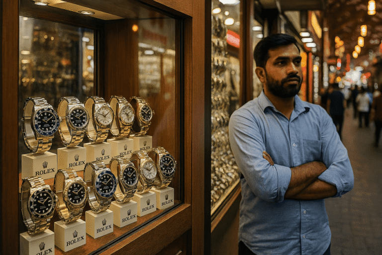 Close-up of a Rolex watch, highlighting crisp engravings, cyclops lens, serial numbers, and official papers.