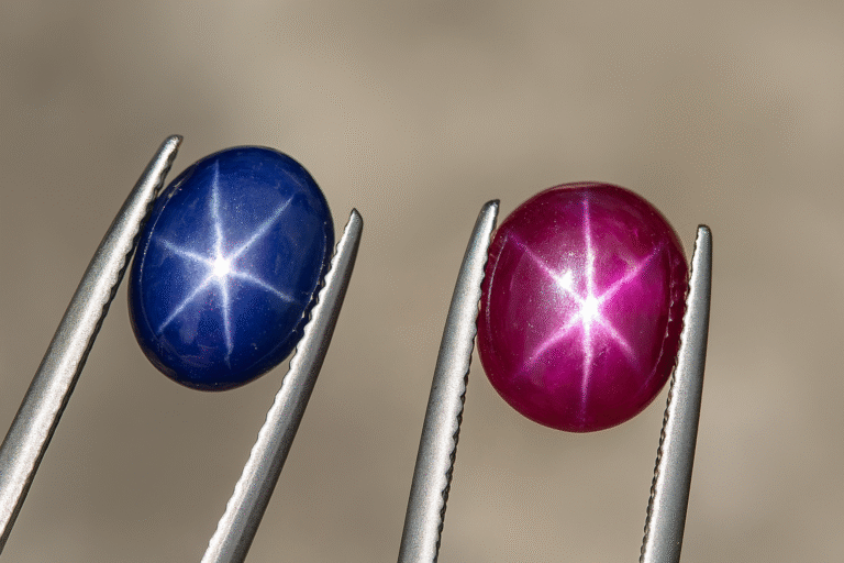 Quality star ruby and sapphire with sharp, centered six-rayed star.