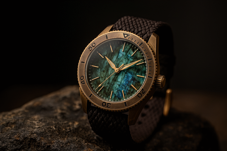 Signum Cero Bronze Labradorite watch with natural stone dial.