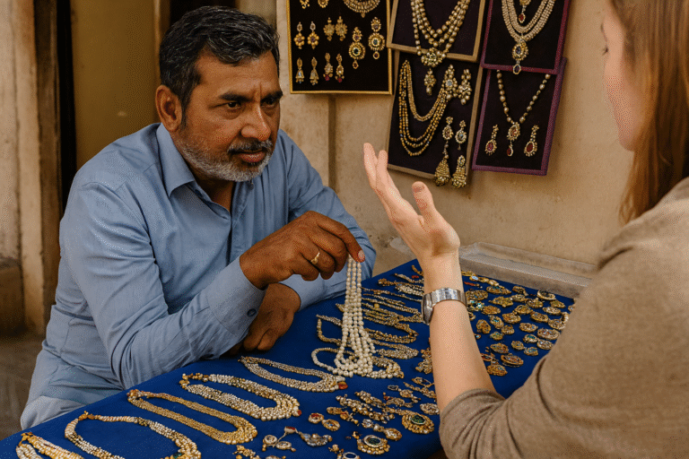 Bargaining for jewelry in Jaipur at Johari Bazaar