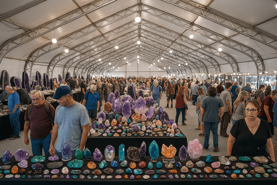 Tucson Gem Show 2025 visitors exploring gems and minerals in Arizona