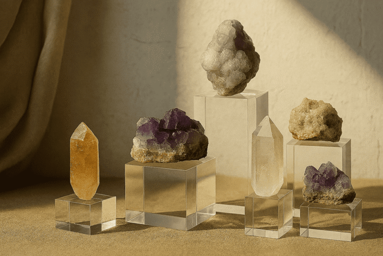 Sunlight damage minerals: Amethyst and Rose Quartz fading under sunlight.