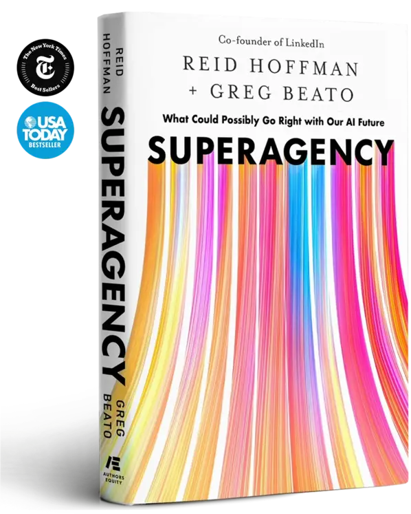 Book cover of "Superagency" by Reid Hoffman, focusing on AI and human progress.