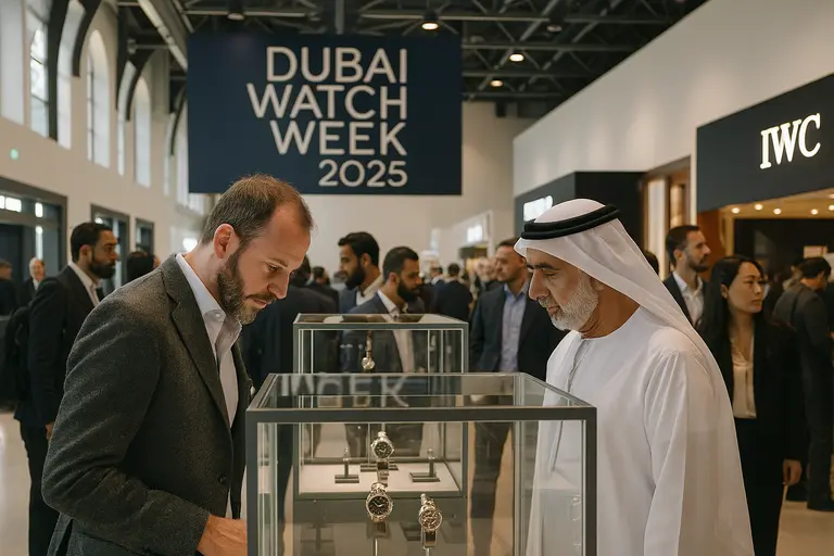 Visitors exploring exhibitions at Dubai Watch Week 2025.