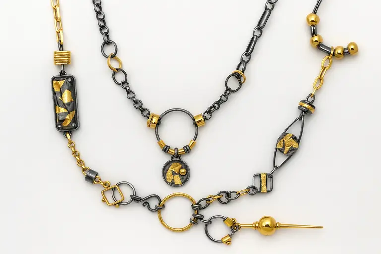 Keum-Boo necklace with gold foil on sterling silver