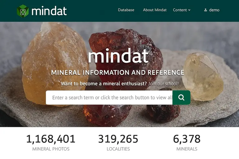 Mindat Mineral Database homepage