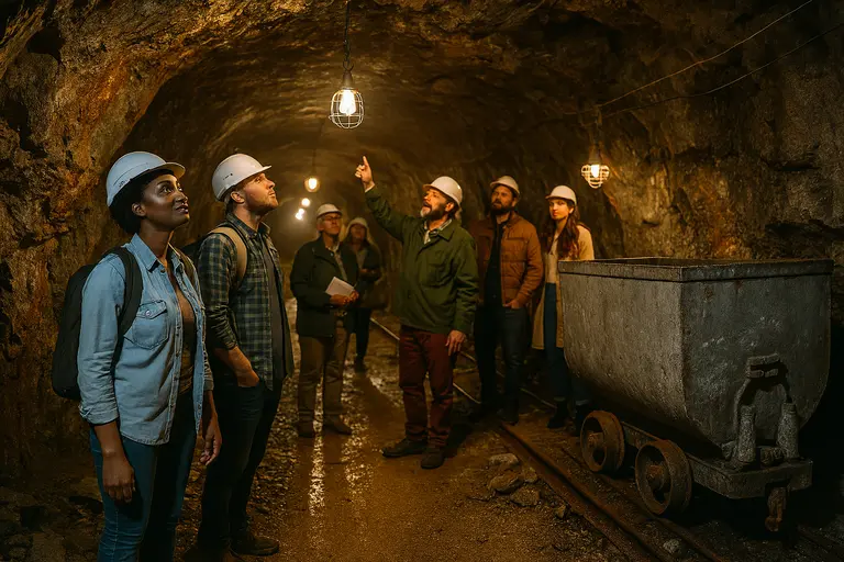 Travellers visiting a mine during gemstone tours