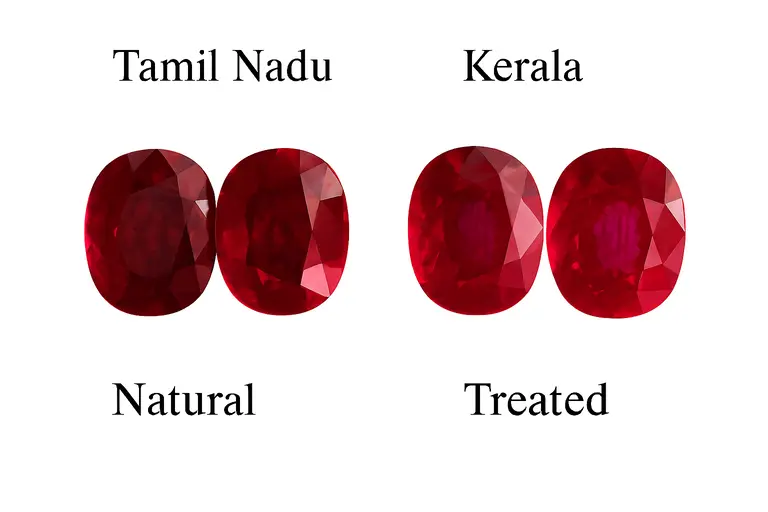 Kempu ruby comparison between Tamil Nadu and Kerala with natural and treated stones