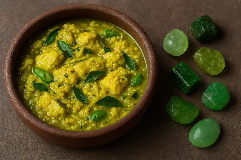 Meen Peera Pattichathu showing its warm yellow-green tone that matches Peridot and other gemstones.