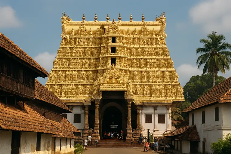 The golden gopuram of Sree Padmanabhaswamy Temple in Thiruvananthapuram.