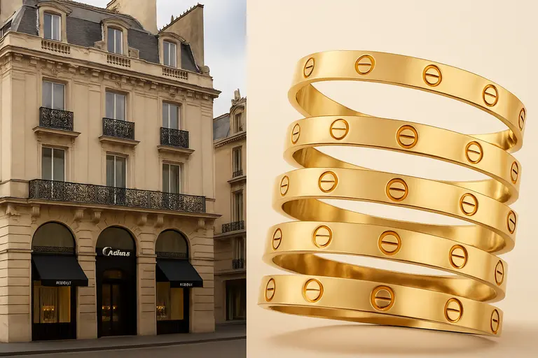 The Cartier flagship store on Fifth Avenue next to the Love Bracelet illustrating the Cartier Business Model.