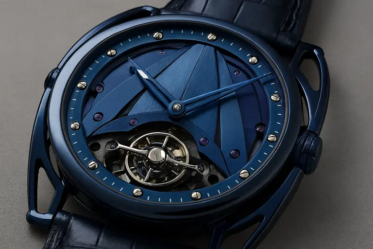A De Bethune DB28 watch with blue titanium lugs illustrating the De Bethune Business Model.