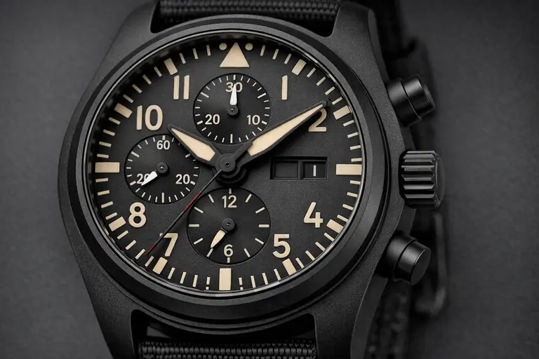 An IWC Pilot watch featuring Ceratanium material illustrating the IWC Schaffhausen 2026 Business Model.