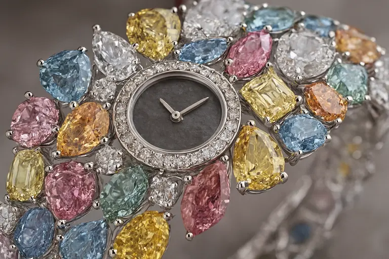 The Graff Hallucination watch featuring colored diamonds illustrating the Graff Watches Business Model.