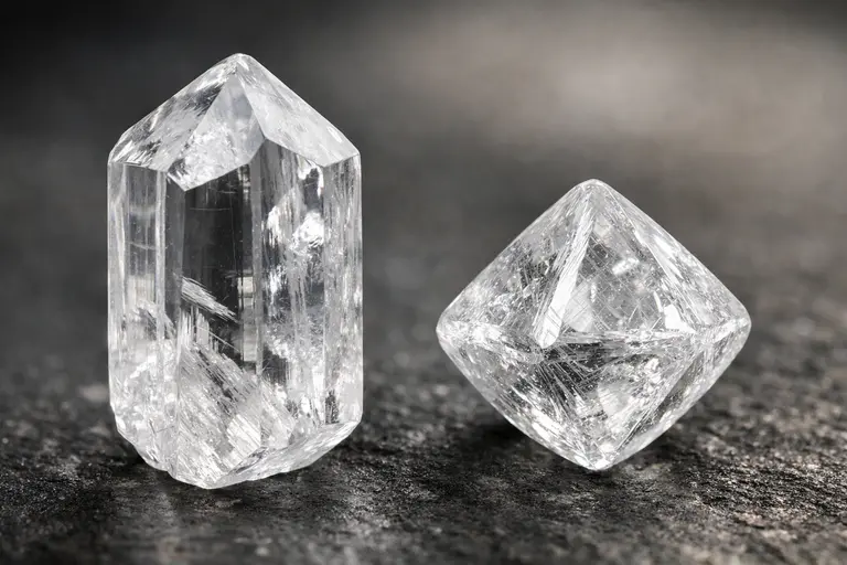 A high-clarity rough Nigerian phenakite crystal showing a diamond-like luster.