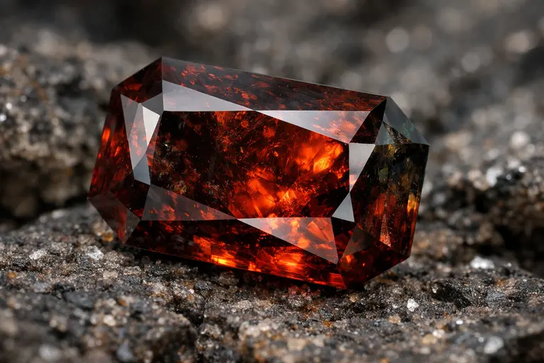 A faceted Painite Gemstone showing deep reddish-brown tones and high clarity.