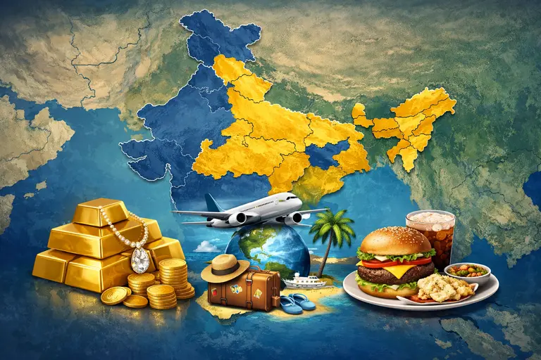 A colorful infographic map representing Indian household spending trends across different states.