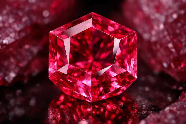 A vibrant raspberry-red faceted Red Beryl gemstone showing natural internal inclusions.