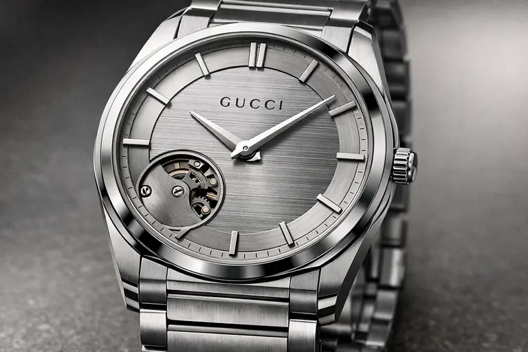 A luxury silver timepiece featured in our comprehensive Gucci Watches Guide.