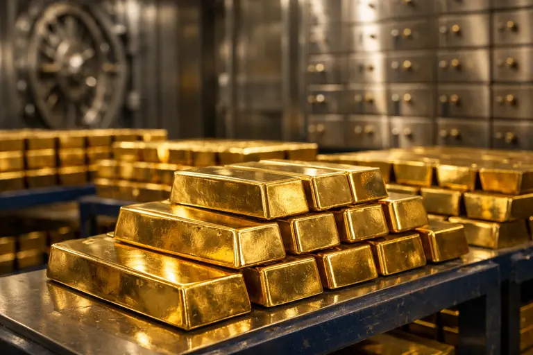 Solid gold bullion bars representing Gold as a Bank Safety Asset within a secure vault.