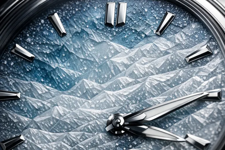 A close-up of a blue Straum Watches Jan Mayen dial showing the glacier-inspired texture.