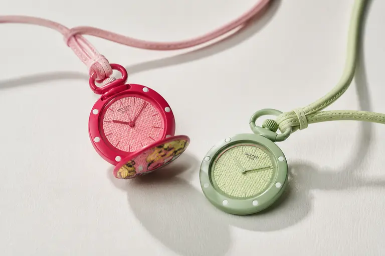 The colorful Bioceramic pocket watches from the Audemars Piguet and Swatch Royal Pop collection.