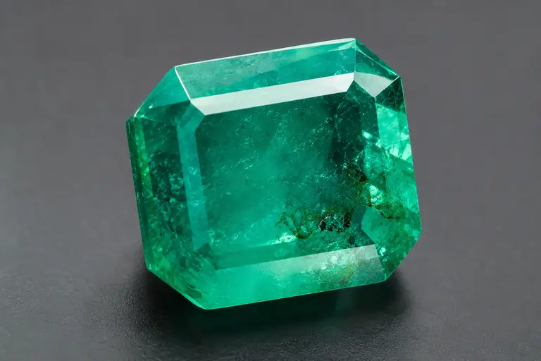 A vivid bluish-green faceted specimen of Zhen'an County Emeralds.