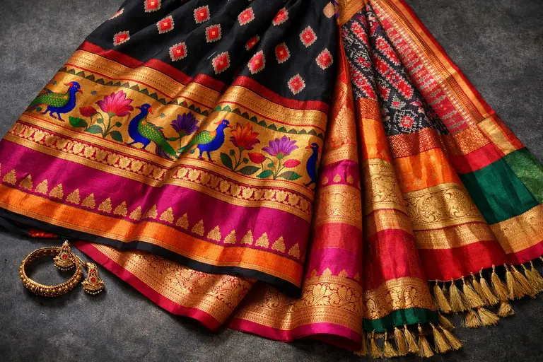 A vibrant artistic representation of the One Saree 28 States concept featuring multiple regional borders.