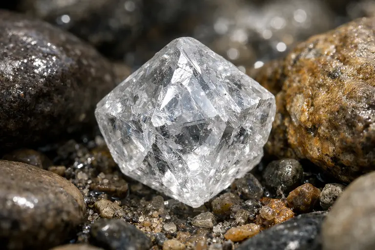 A naturally formed octagonal crystal representing Rough Diamond Lessons in its raw state.