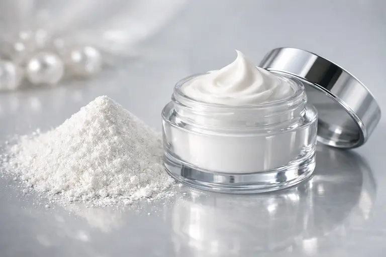 A jar of facial cream with pearl powder representing Pearls in Cosmetics and Skincare.