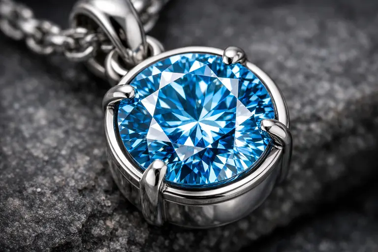 A blue memorial diamond set in a pendant representing the rise of memorial diamonds popularity.