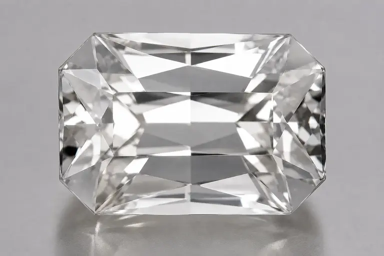 A faceted hurlbutite from Myanmar showing a rectangular scissor cut.