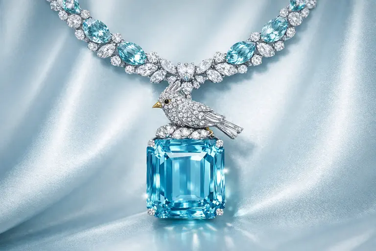 A masterful diamond and aquamarine necklace from the Tiffany Blue Book 2026 collection.