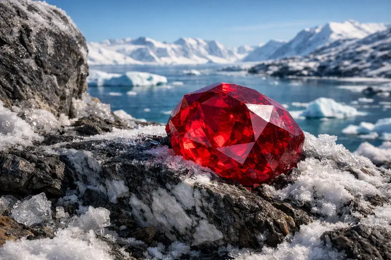 A sparkling ruby found in Greenland, representing the wealth of Arctic and Antarctic gems.