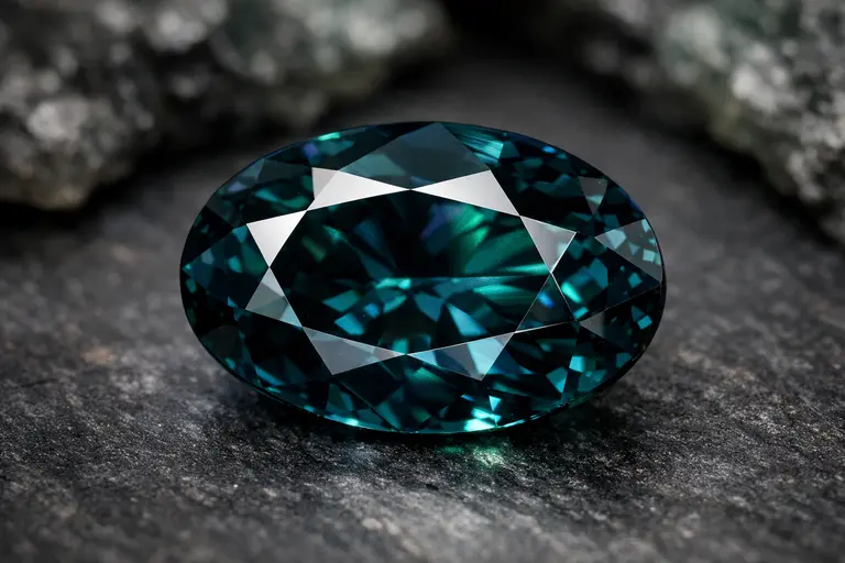 A faceted dark blue-green serendibite gemstone showcasing serendibite gemstone rarity.