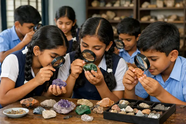 An educational activity to teach gemology to kids in Keralam using mineral samples.