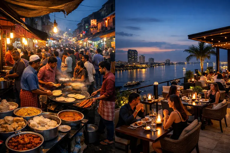 A visual comparison of traditional food cities vs restaurant cities in India.