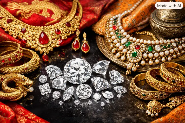 China vs India jewelry market comparison with gold and diamonds.