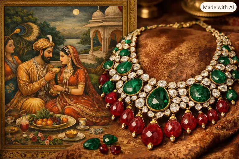 Indian Art and Gemstones shown through Mughal jewelry and carved emeralds.