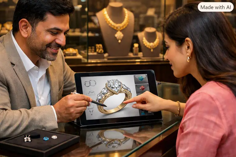 IKEA Effect Co-Creation India illustrated by a customer and designer working together on a custom jewelry piece.