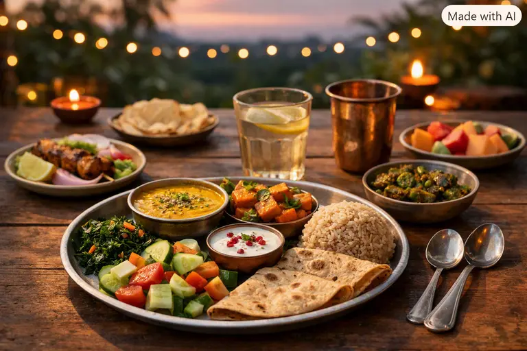 A healthy Indian meal served early in the evening to illustrate earlier Indian dinner benefits.