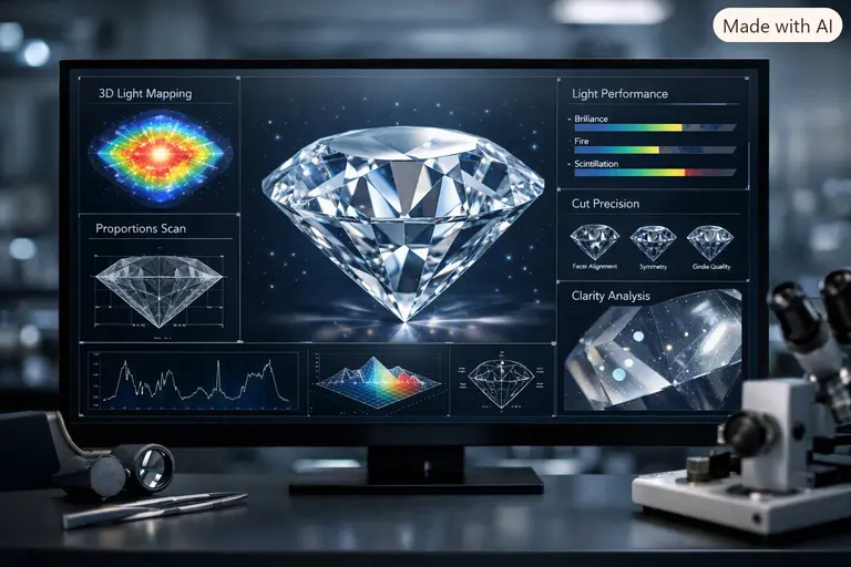 AI in the gemstone and jewelry industry using digital light performance analysis.