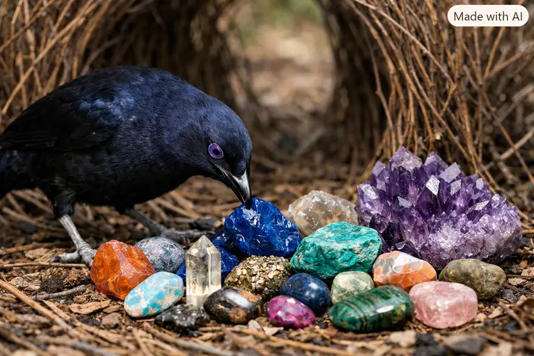 A bowerbird helps geologists recognize coloured stones and diamonds by collecting them for its nest.