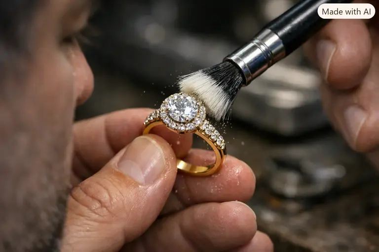 Professional jewellery care and maintenance for a diamond ring.
